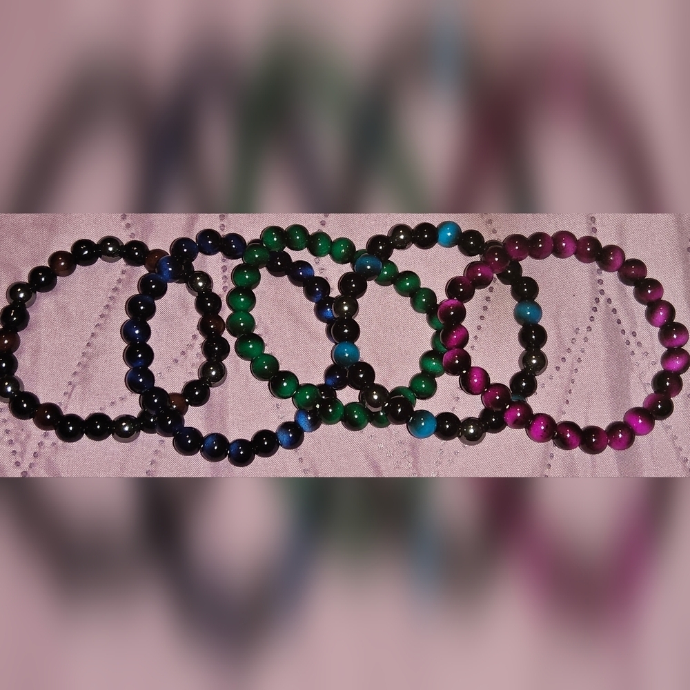 5pc Set Elegant Tiger Eye Multicolor Beaded Bracelet Set